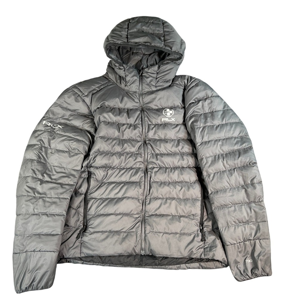 Ralph Lauren RLX Puffer Jacket Mens Large Grey 730 Down Fill Hooded Technical